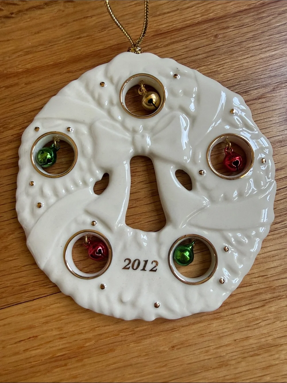 Lenox 2012 Jolly Jingle Bell Wreath porcelain Christmas ornament new in box